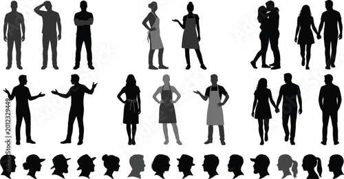 Konstfotografi Set of human silhouettes collection with men women couples profiles standing wal