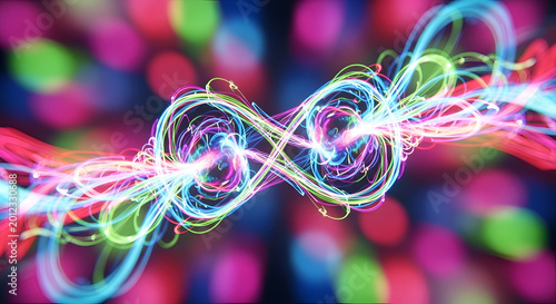 Vibrant colorful neon light infinity loop.