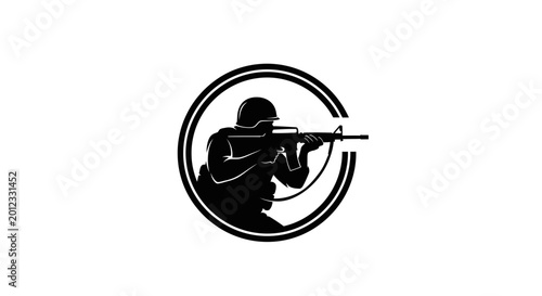 Tableau sur toile Soldier Silhouette Logo, Military Emblem, Assault Rifle Icon, Warrior Symbol
