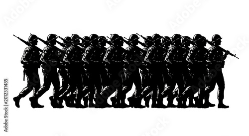 Photos Soldiers Marching in Formation, Military Cadence, Silhouette
