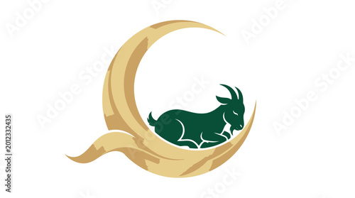 Minimal Crescent Moon Goat Eid Illustration Design