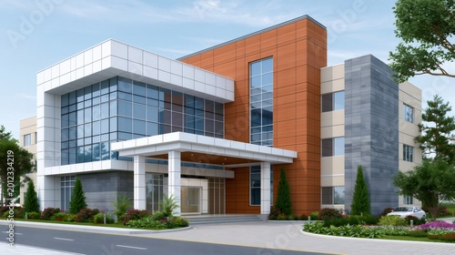 Modern corporate building entrance presenting contemporary architecture design