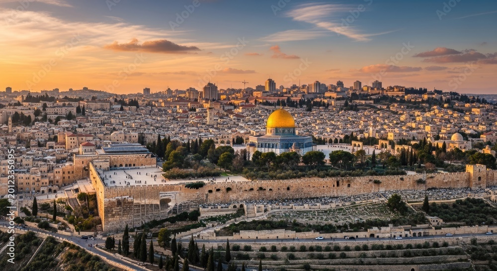 Naklejka premium Jerusalem Cityscape with Dome of the Rock.