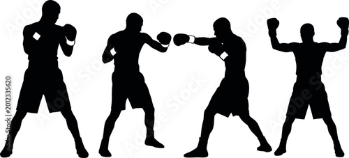 Fotografie Boxing silhouettes of four different stances and punches
