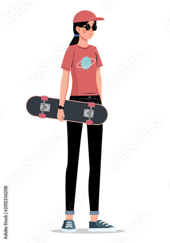 A skater girl. Vector flat illustration. White background.
