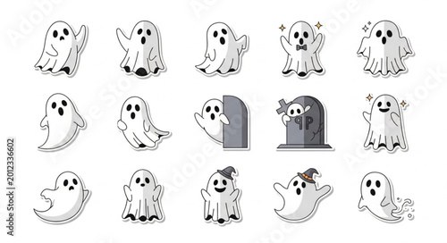 Tableau sur toile Collection of cute cartoon ghosts for Halloween.