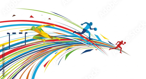 Obraz na plátně Athletes Running Hurdle Race Abstract Colorful Motion.