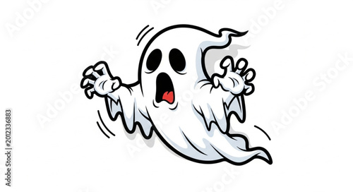 Photos Cartoon ghost character with open mouth and wide eyes.