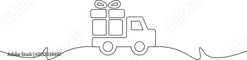 Foto A simple line drawing of a truck carrying gifts on a wavy road
