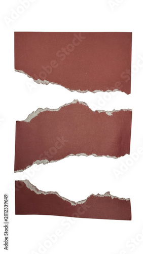 Three pieces of torn brown paper with rough edges