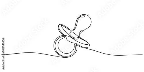 Εκτύπωση καμβά Continuous line drawing of a baby pacifier on a plain white background soother infant sucking, Continuous one line drawing of baby pacifier, line art style vector illustration, Pacifier for baby
