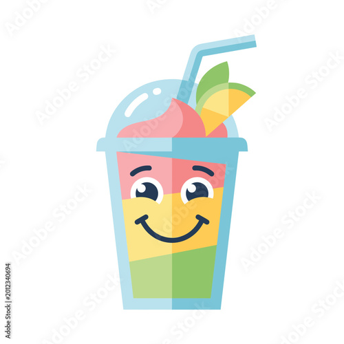 Cute Cartoon Fruit Smoothie Character with Smiling Face and Straw