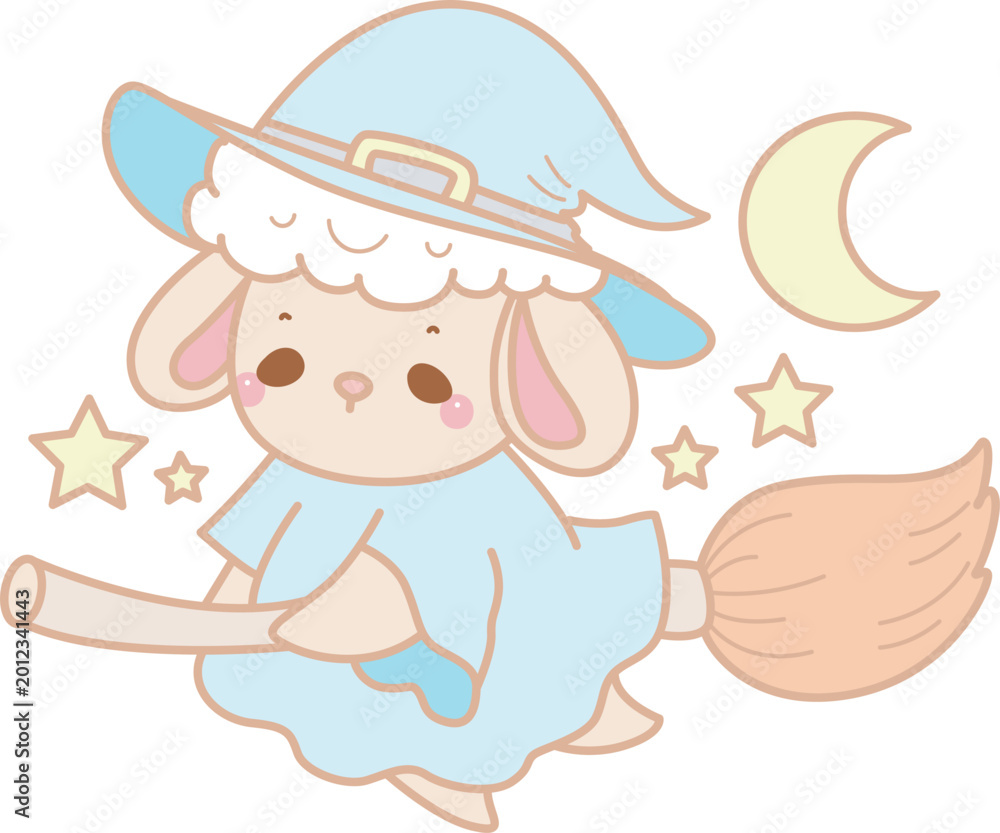 Fototapeta premium Cute sheep hand drawn emotes halloween icon