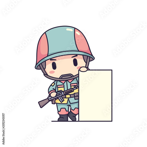 Photos Chibi Soldier with Rifle and Blank Sign