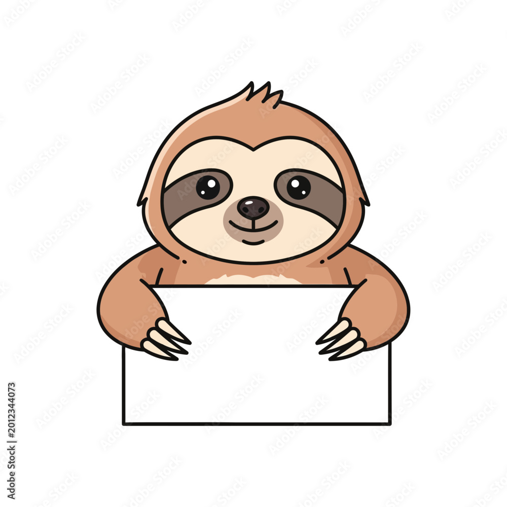 Fototapeta premium Cute Sloth Holding Blank Sign