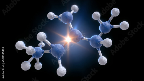 3D Visualization of Insulin Molecular Structure with Glowing Atoms and Chemical Bonds
