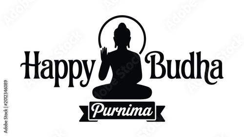 Принти на полотні Happy Buddha Purnima Illustration With Meditating Buddha Silhouette And Decorati