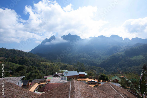 Village in the forest and natural landscape of large mountains in Chiang Dao District or Doi Luang Chiang Dao