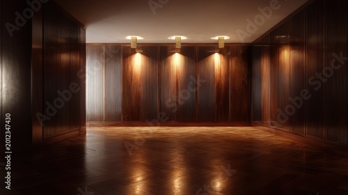 Empty interior with wooden walls and flooring