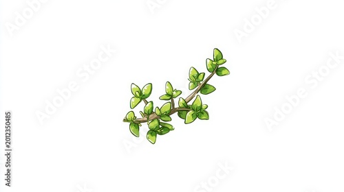 Fresh Green Herb Sprig Isolated on White Background for Cooking Use