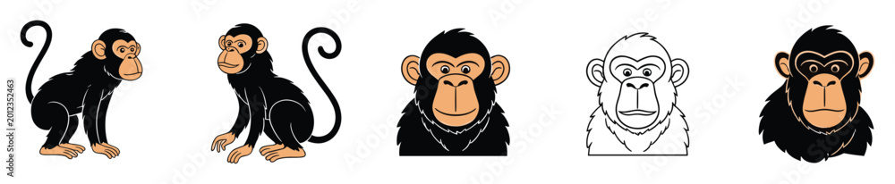 Obraz premium Expressive monkey and chimpanzee graphic depictions for educational content and animal themes.