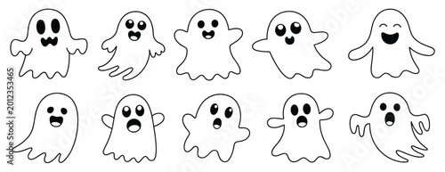 Tableau sur toile Spooky Specters: A collection of cute, whimsical ghosts floating