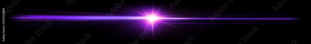 Obraz premium White Purple Horizontal Lens Flare Overlay on Black Background