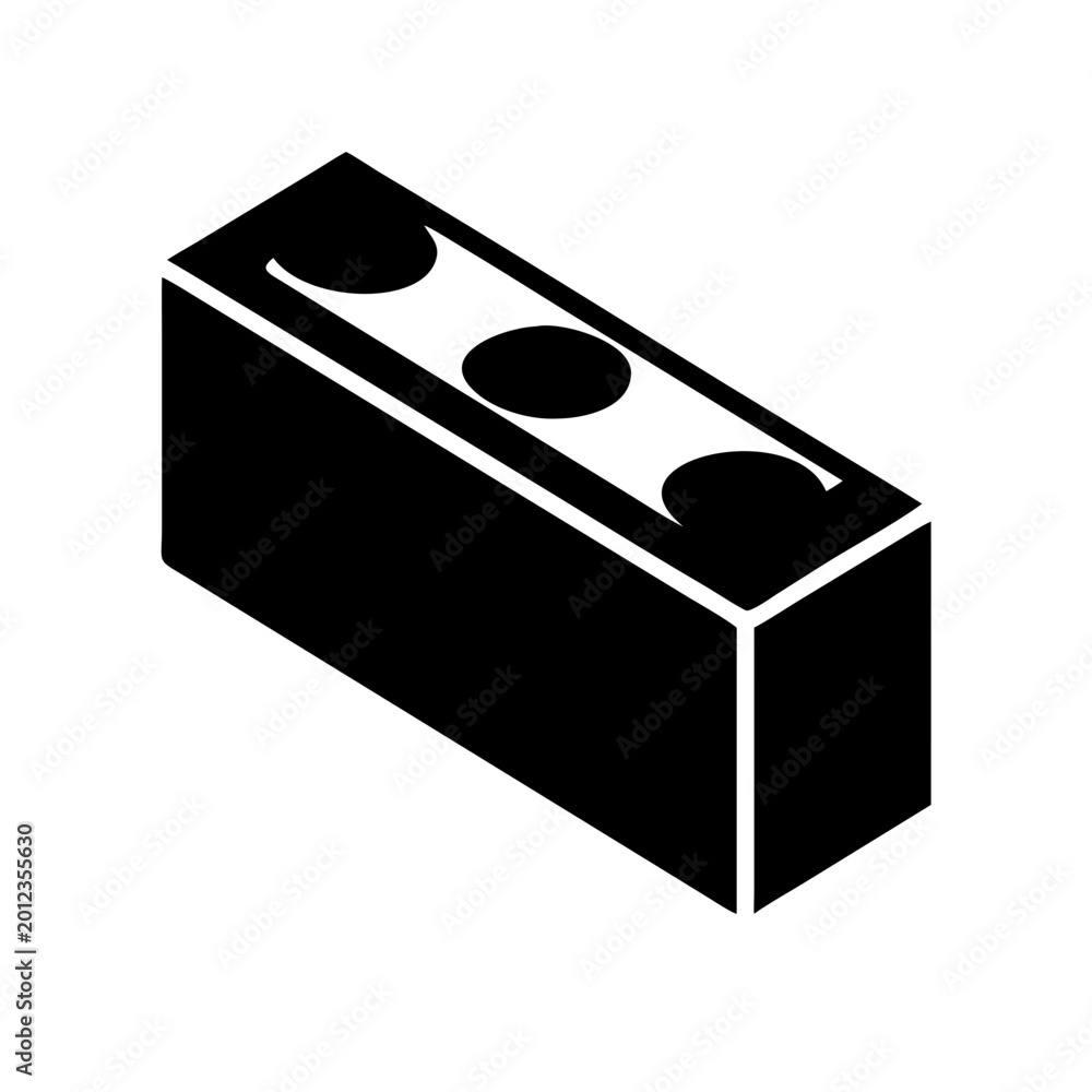Fototapeta premium Black lego block with three round studs - Minimalist black Lego brick featuring three circular studs on top, ready for building or design projects.
