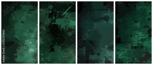 dark green and black punk grunge texture. Dark Green and Black Grunge Background Set with Abstract Watercolor Texture