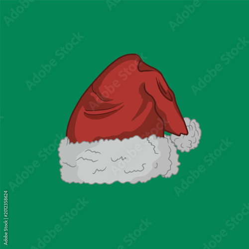 Santa Hat Vector Illustration Red Christmas Hat with White Fur Trim