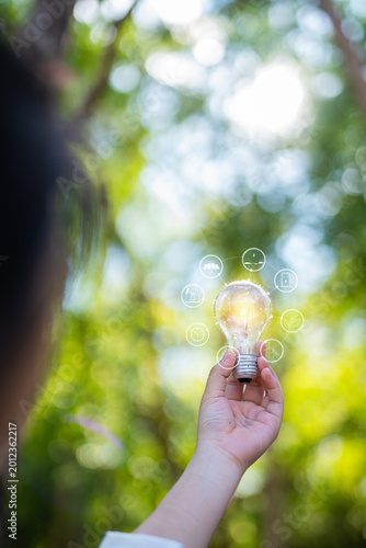 light bulb against nature, icons