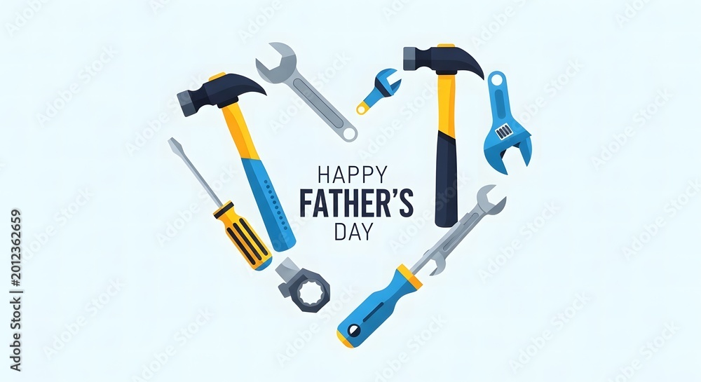 Naklejka premium Father’s Day Tools Heart Flat Vector Illustration.