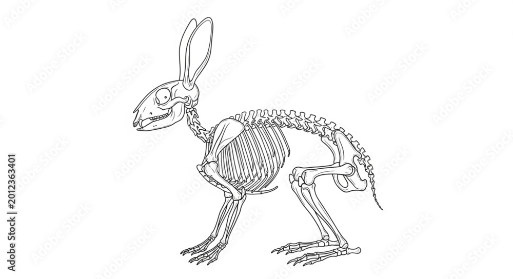 Fototapeta premium Detailed anatomical illustration of a rabbit skeleton.