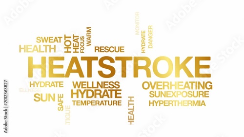 Heatstroke concept Animated Tag Word Cloud kinetic typography, Text Design Animation typography seamless loop video motion graphics Intro Wordart tagcloud arrangement golden type on white background b