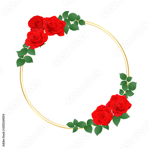 Red Rose Flower Circular Frame Illustration