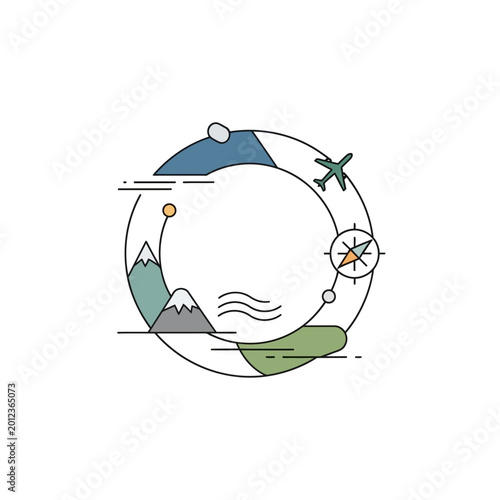 Circular Travel Journey Illustration with Icons.