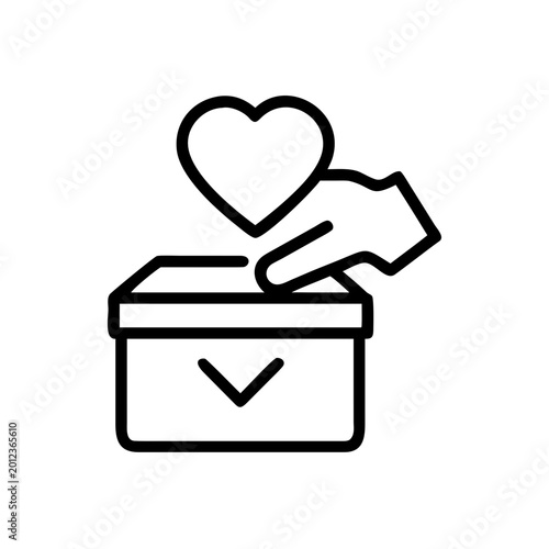 Donation box with heart icon on gray background