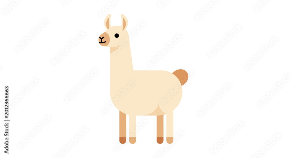 Fototapeta premium Minimalist flat vector icon of a cute llama animal standing isolated on a white background, stylized cartoon alpaca profile for modern graphic design and web interface elements.
