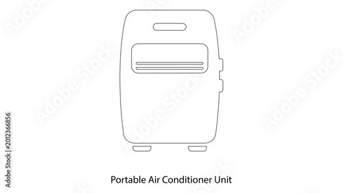 Portable air conditioner unit icon, line art illustration of cooling appliance