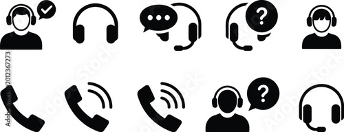 Bild auf Leinwand Customer support and communication icons collection isolated on white background