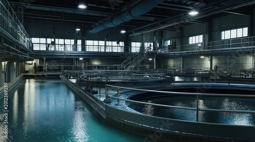 Water treatment plant purifying liquid inside industrial facility