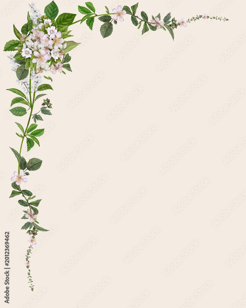 Fototapeta premium Elegant Open Botanical Corner Frame on Warm Ivory Background