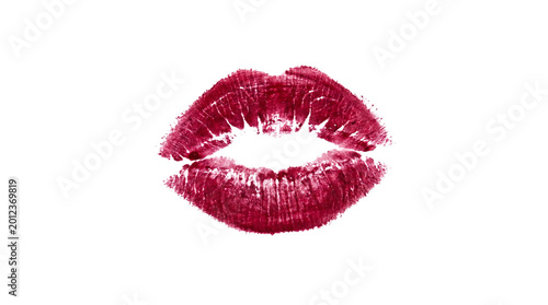 Red lipstick kiss mark print isolated on transparent background png