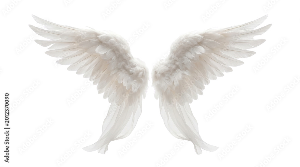 Fototapeta premium White angel wings soft feathers isolated on transparent background png