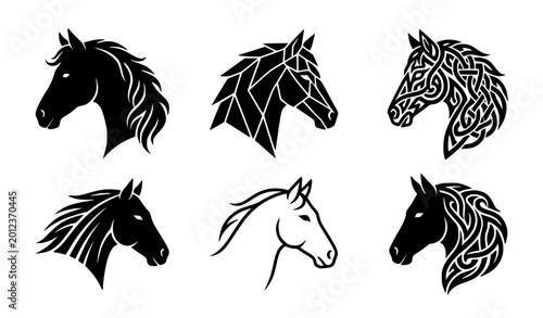 Bild auf Leinwand Horse head silhouette set vector equestrian logo emblem collection