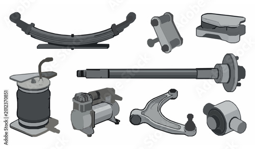 Bild auf Leinwand Car suspension and chassis parts vector set – leaf spring, axle and control arm