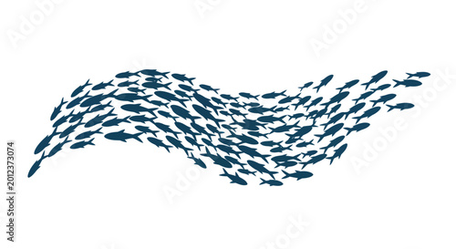 Foto School of Fish Swirling in Wavy Formation, Marine Life