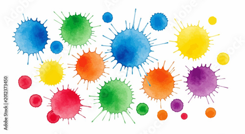 Quadro su tela Colorful virus particles, vibrant microbiology icons, rainbow bacteria illustrat