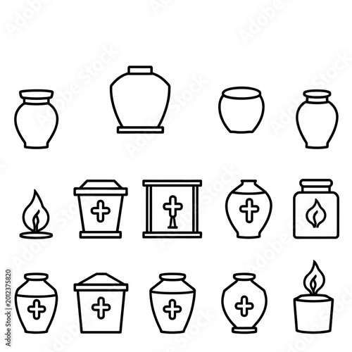 Foto Funeral, Cremation, Urn, Icon Set, 13 Black Line Icons, Funeral Home, Crematoriu