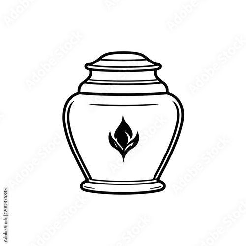 Quadro su tela Funeral urn, cremation urn, memorial vase, black line art, simple icon